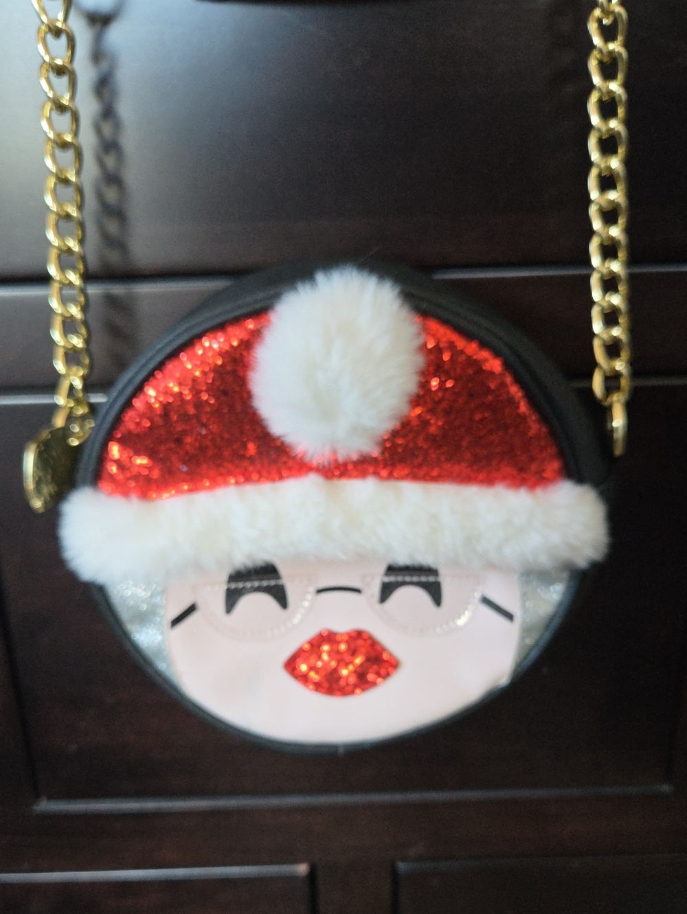 Luv Betsey Mrs Claus Holiday Christmas Sequin Round Crossbody Bag
